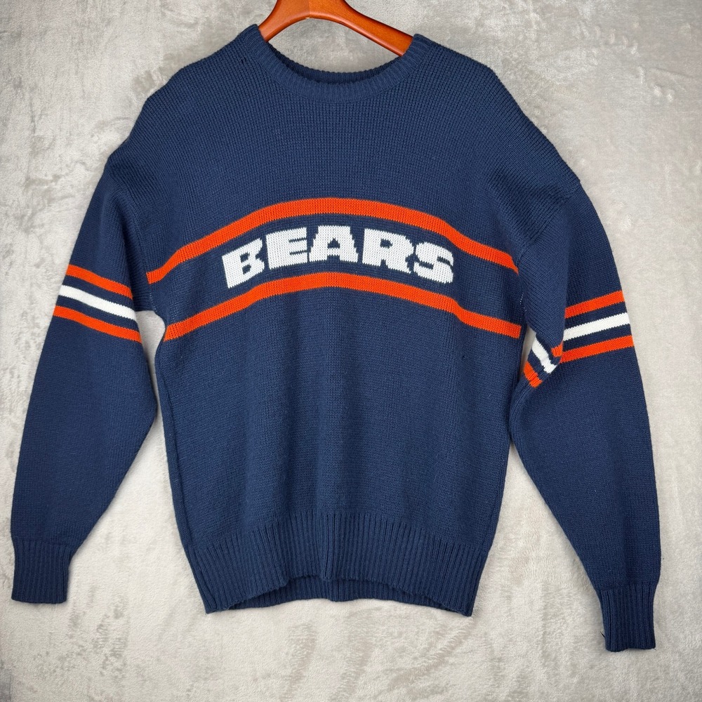 Chicago Bears Mens‎ Navy Blue Knit Crewneck Sweater Vintage NFL Style Large